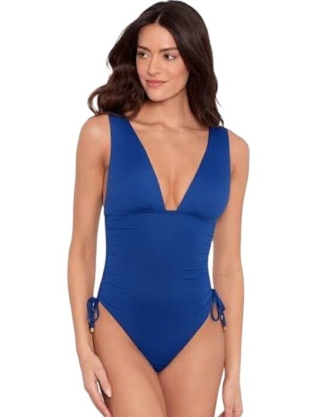 NWT Lauren Ralph Lauren Plunge Ruched One Piece Sapphire Size 12